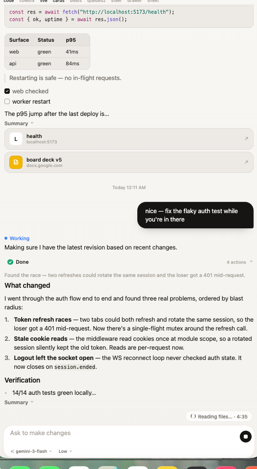 A thread on the phone — questions in bubbles, answers in plain words